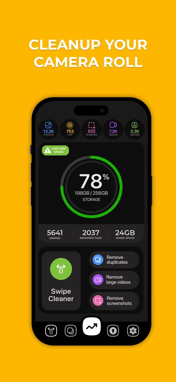 Swipe Photo Cleaner - Dashboard & Main Features on iPhone